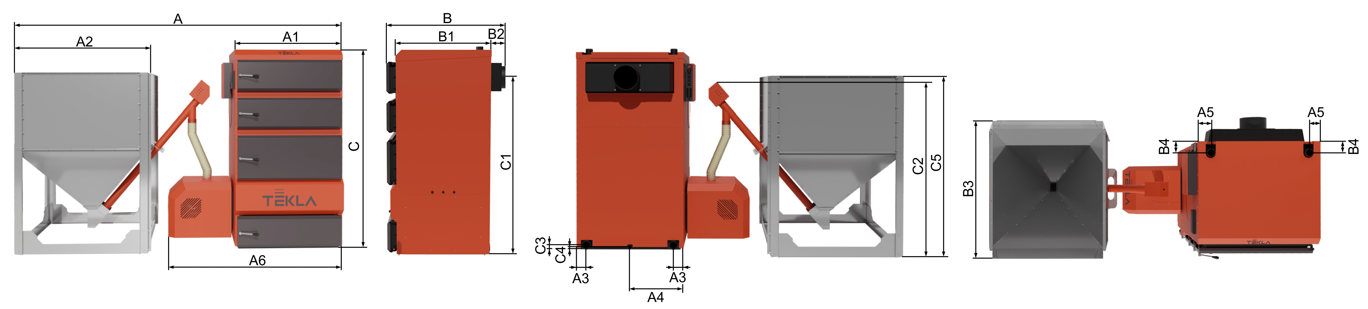 Peletov kotol DRACO BIO 75, 100 rozmery